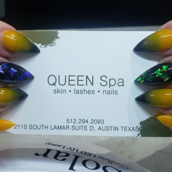 Queen Spa - Ombre dip powder nails with butterflies in the center. I call it my sunflowers for the end of summer. Thank you again Tyler! - Skin Care Near Me - Austin, Texas