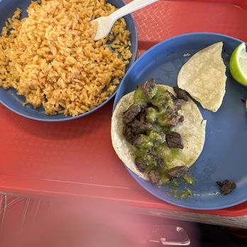 Javier's Tacos - Carne asada taco and a side of rice - Mexican Near Me - Hillsboro, Oregon Javier's Tacos - Carne asada taco and a side of rice - Mexican Near Me - Hillsboro, Oregon