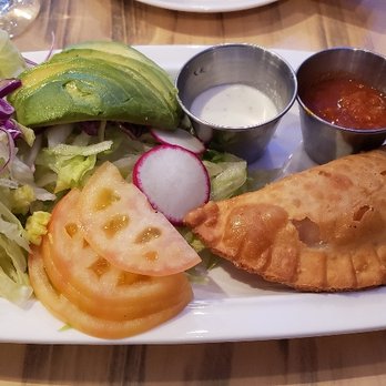 Kausa - Lunch special-chicken empanada with side salad and dipping sauces for each - Peruvian Near Me - New York, New York Kausa - Lunch special-chicken empanada with side salad and dipping sauces for each - Peruvian Near Me - New York, New York