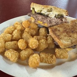 Startz Cafe - Patty melt (minus onions and I added jalapeños) and tator tots