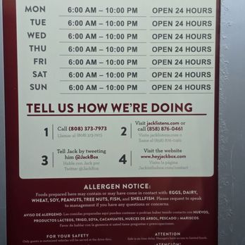 Jack in the Box - Hours and contact us information posted by this locations' window. - Burgers Near Me - Honolulu, Hawaii Jack in the Box - Hours and contact us information posted by this locations' window. - Burgers Near Me - Honolulu, Hawaii