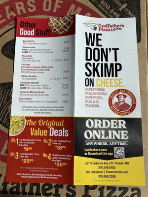 Menu photo 1 Godfather’s Pizza Express Saint Joseph, MO Menu photo 1 Godfather’s Pizza Express Saint Joseph, MO