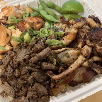 Oori Triangles - Three meat plate: salmon, short rib, and teriyaki chicken - Japanese Near Me - Albany, California Oori Triangles - Three meat plate: salmon, short rib, and teriyaki chicken - Japanese Near Me - Albany, California