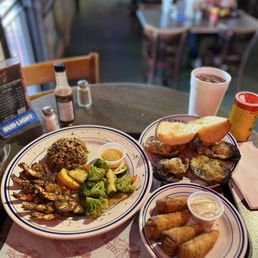 Blackened shrimp Chargrilled oysters Boudin eggrolls