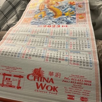 China Wok - a chinese calendar on a bed - Chinese Near Me - Seffner, Florida