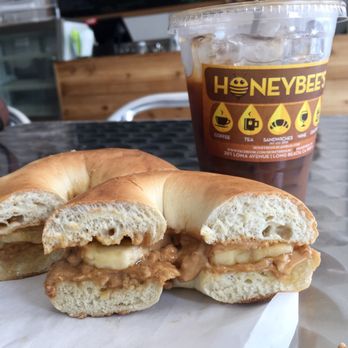 Honeybee's - Peanut Butter Banana bagel and Americano - Coffee & Tea Near Me - Long Beach, California Honeybee's - Peanut Butter Banana bagel and Americano - Coffee & Tea Near Me - Long Beach, California