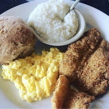 Thumbs Up Diner - The fish and grits with scrambled eggs and a biscuit. - Breakfast & Brunch Near Me - Atlanta, Georgia Thumbs Up Diner - The fish and grits with scrambled eggs and a biscuit. - Breakfast & Brunch Near Me - Atlanta, Georgia