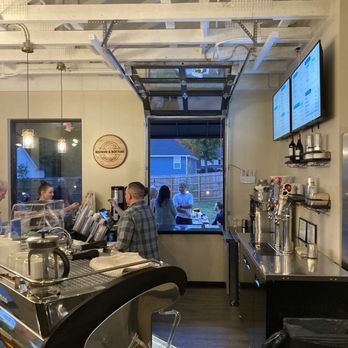 Brewed and Bottled - Interior with roll up patio window - Coffee & Tea Near Me - Greensboro, North Carolina