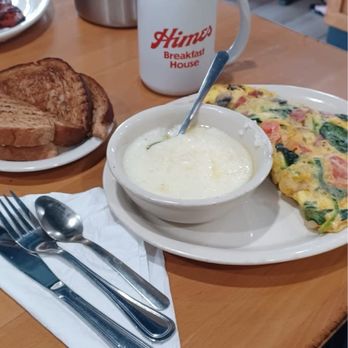 Himes Breakfast House - Florida Man Omelet, grits, wheat toast, decaf coffee - Breakfast & Brunch Near Me - Brandon, Florida Himes Breakfast House - Florida Man Omelet, grits, wheat toast, decaf coffee - Breakfast & Brunch Near Me - Brandon, Florida