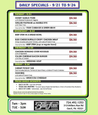 Menu photo 5 Billie Ann's Diner Cecil, PA Menu photo 5 Billie Ann's Diner Cecil, PA