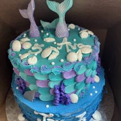 Batter Up Cake - Two-tier, two flavor, mermaid and shark cake!