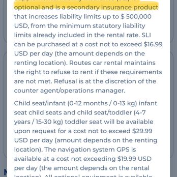 Routes Car Rental - Their policy stating that the liability coverage is optional - Car Rental Near Me - Orlando, Florida