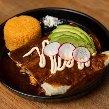 Spanglish NYC - Mole Enchiladas With RIce And Beans - Mexican Near Me - Bayside, New York Spanglish NYC - Mole Enchiladas With RIce And Beans - Mexican Near Me - Bayside, New York