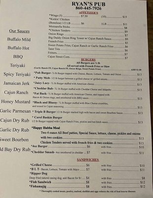 Menu photo 4 Ryan's Pub Groton, CT