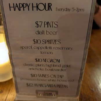 Bar Camillo - Happy Hour Menu - Italian Near Me - Brooklyn, New York