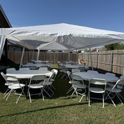 Exquisite Premier Events - 20 x 10 Tent Setup with 6 round tables and 72 plastic folding chairs in Burleson, TX