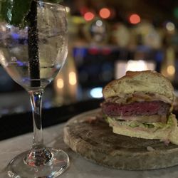 Cannibale Royale - Elderflower Spritz cocktail and half of Le Classique burger. Rating: 7/10 for both.