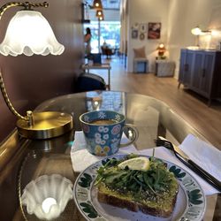 Avocado Toast on sourdough bread with a hot Chai