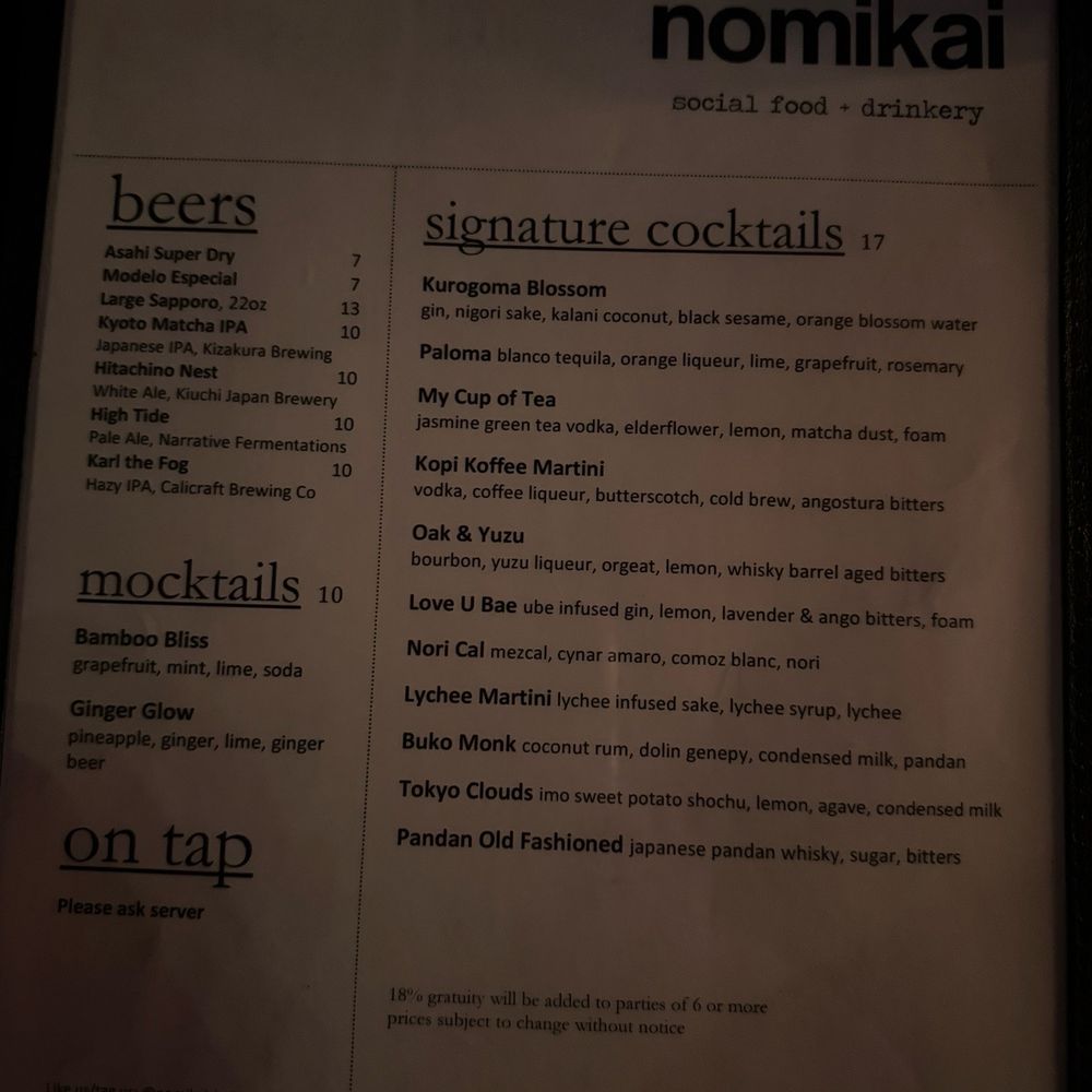 Nomikai - Menu March 2026 - Cocktail Bars Near Me - San Jose, California Nomikai - Menu March 2026 - Cocktail Bars Near Me - San Jose, California