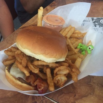 Frostop Drive In - Awesome barbecue hamburger with really crunchy onion rings on it - Fish & Chips Near Me - Ashton, Idaho Frostop Drive In - Awesome barbecue hamburger with really crunchy onion rings on it - Fish & Chips Near Me - Ashton, Idaho