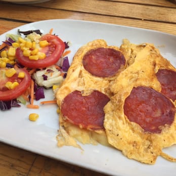 Coffee Cafe Bar - Delicious breakfast - tortilla churiso and cheese with salad. - Breakfast & Brunch Near Me - Granada, GR