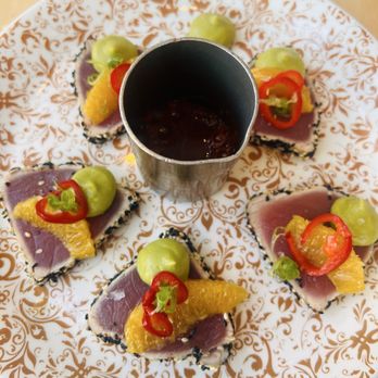 Ada's on the River - SEARED TUNA: avocado mousse, citrus, green onions, sesame seeds, blood orange soda. - Seafood Near Me - Alexandria, Virginia Ada's on the River - SEARED TUNA: avocado mousse, citrus, green onions, sesame seeds, blood orange soda. - Seafood Near Me - Alexandria, Virginia