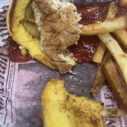 Shoe leather disguised as a chicken sandwich.