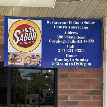 El Buen Sabor - Banner with location, hours, and phone number.. - Mexican Near Me - Cuyahoga Falls, Ohio