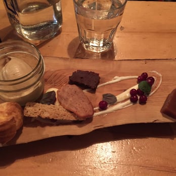 Mallard Cottage - Dessert Sampler with Hazelnut Ice Cream, Profiterole with Vanilla Diplomat Cream, Chocolate Brownie, Partridge Berries. - Canadian (New) Near Me - St. John's, Newfoundland and Labrador