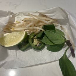 Basil and bean sprouts.