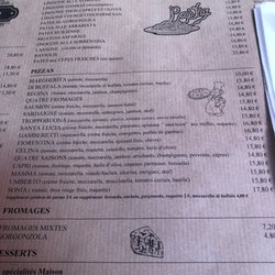 Menu pour les pâtes et pizzas.