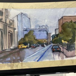 Curtis Center for the Arts - Quick sketch in watercolor and gouache by Cliff Austin