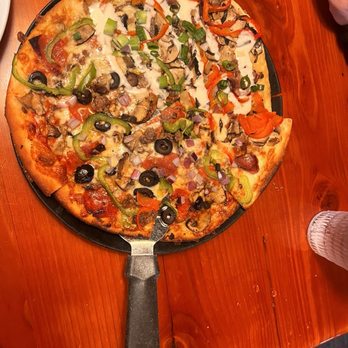 Moose's Tooth - Half Call of the wild with a yummy cream sauce on top half All American small pizza - Pizza Near Me - Anchorage, Alaska