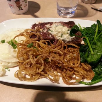 Silver Diner - Steak , mashed potatoes,  spinach with onions. - New American Near Me - Waldorf, Maryland