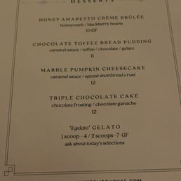 Dessert menu Dessert menu