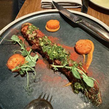Suyo Modern Peruvian - Octopus with fondant yams and chimichurri. - Peruvian Near Me - Vancouver, British Columbia