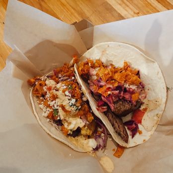 Taco Del Gnar - Cholo shrimp (left) & Korean bbq (right) - Tacos Near Me - Ridgway, Colorado
