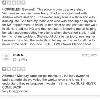Tracy's Nails & Spa - Hidden reviews about Tracy and her mistreatment. - Nail Salons Near Me - Garden Grove, California Tracy's Nails & Spa - Hidden reviews about Tracy and her mistreatment. - Nail Salons Near Me - Garden Grove, California