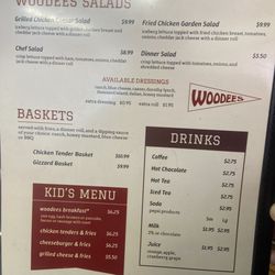 Woodees - Menu; Salads, Drinks & Kids Menu (May 2026)