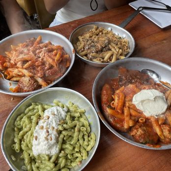 Carmelina's - Bronx tale, Sunday Macaroni, fusilli pesto, wild mushroom penne - Italian Near Me - Boston, Massachusetts