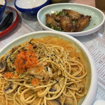 Kong Sihk Tong - seafood spaghetti spicy creamy sauce - Hong Kong Style Cafe Near Me - Flushing, New York Kong Sihk Tong - seafood spaghetti spicy creamy sauce - Hong Kong Style Cafe Near Me - Flushing, New York