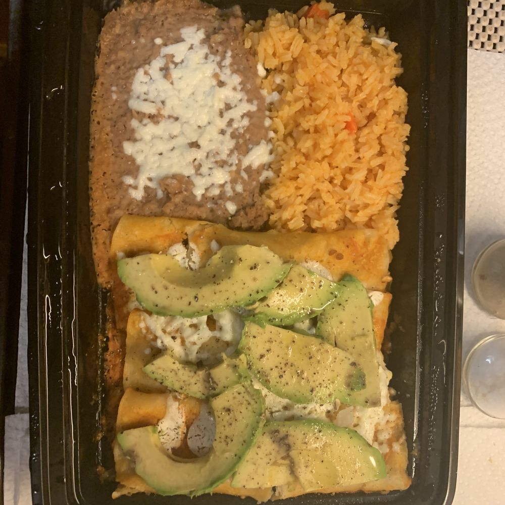 Red enchiladas plate & I added the avocado myself.