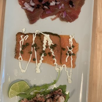 Alta Marea - Carpaccio: I could eat a plate of the awesome octopus by itself! Tuna had a weird, meaty smell and flavor. Salmon was just so so. - Italian Near Me - St  Augustine, Florida