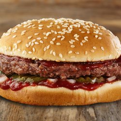 Ol' Smoky Burger - Homemade hickory sauce, onions and dill pickle slices