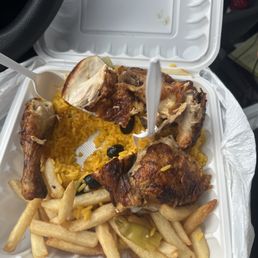 Chicken, yellow rice fries