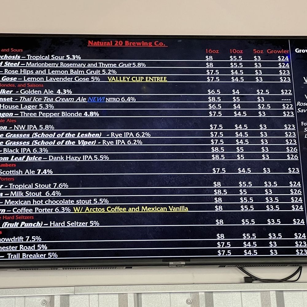 Natural 20 Brewing - Beer board - Brewpubs Near Me - Spokane, Washington Natural 20 Brewing - Beer board - Brewpubs Near Me - Spokane, Washington