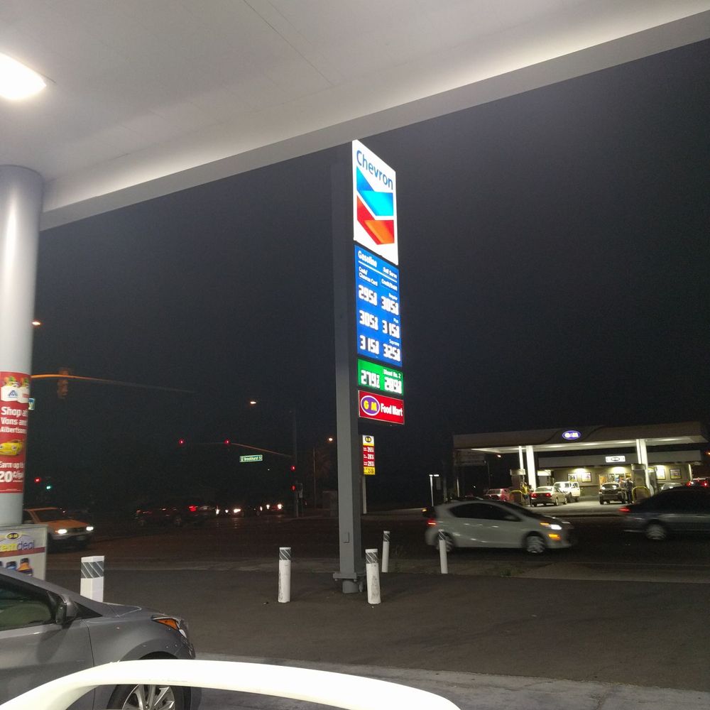 Chevron - a gas station at night - Gas Stations Near Me - Anaheim, California