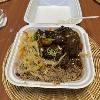 Keys Jam-Rock Grill - Brown Chicken, Rice and Peas, Cabbage - Caribbean Near Me - Tarpon Springs, Florida
