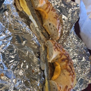 Big O Bagels - Sausage egg and cheese on a onion bagel - Bagels Near Me - Bend, Oregon