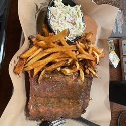 Mission BBQ - Coleslaw, cornbread, french fries, and ribs